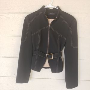 Ideology black jacket. Gold lining inside.